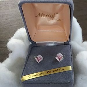 Melini by Roman porcelain stud rose earrings